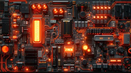 Abstract tech landscape, featuring the complex beauty of a circuit board illustration - obrazy, fototapety, plakaty