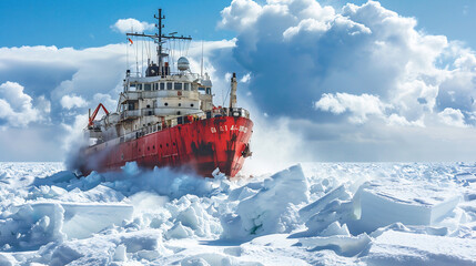boat in the snow with icebreaker ship