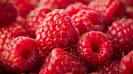 Raspberries Basking in Sunlight, Emphasizing Freshness and Natural Sweetness