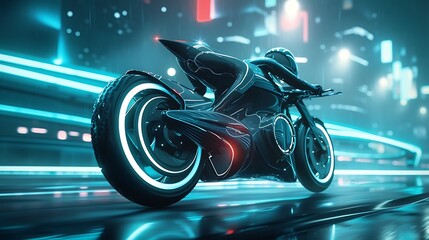 a visually stunning illustration of a futuristic bike powered by artificial intelligence,...