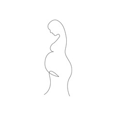 Vector continuous one simple single abstract line drawing of pregnancy isolated on a white background