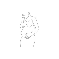 Vector continuous one simple single abstract line drawing of pregnancy isolated on a white background