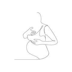 Vector continuous one simple single abstract line drawing of pregnancy isolated on a white background