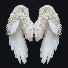   Two white bird wings against black backdrop, one wing angled towards camera