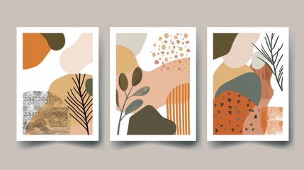 Collection of abstract wall art moderns for posters, prints, covers and wallpapers. Minimal and natural wall art. Modern illustration.