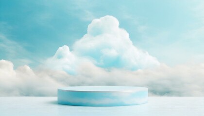 Cloud background podium blue 3d product sky white display platform render abstract stage pastel scene. 