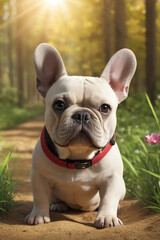 Fototapeta premium Bubbly French Bulldog Jumping with Joy in Natural Surroundings