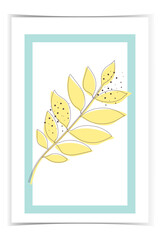 Picture with yellow leaf in frame, vector illustration