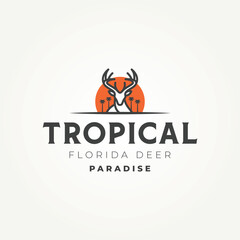minimal tropical florida deer line art icon logo template vector illustration design