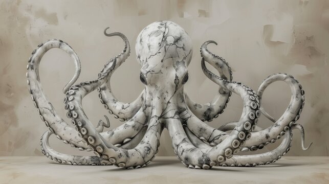 Detailed monochrome octopus with artistic drawing effect on textured background