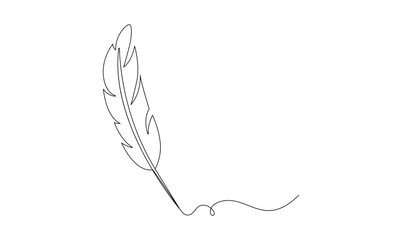 Vector continuous one simple single abstract line drawing of Quill pen isolated on a white background