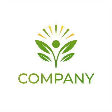 Leaf and sun modern tech minimal green logo