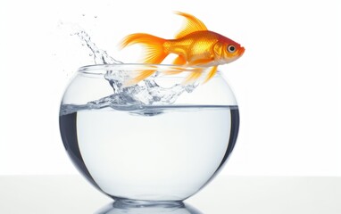 Goldfish jumping with a splash in a bowl