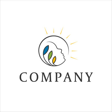 Sun minimal relax mindful mental leaf logo