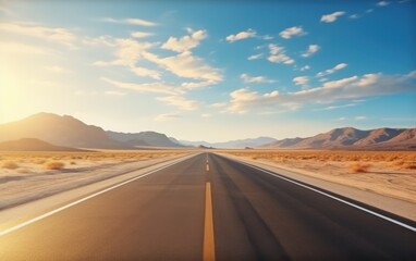 Empty desert road stretching to the horizon