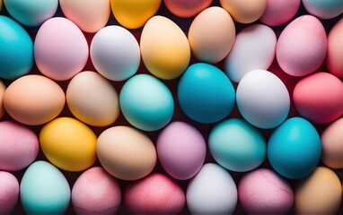 Vibrant multicolored eggs arranged neatly