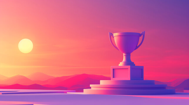 Trophy victory plain Background with space for text. Minimalist Sports with symbol of achievement.  Generative AI.