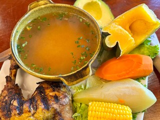 A healthy meal of Guatemala highland food with soup in a restaurant in Guatemala