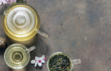 tea ceremony green tea with sakura branches
