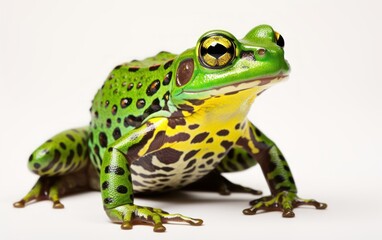 Vibrant green spotted frog posing for the camera