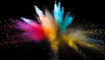 Fototapeta premium Launched colorful powder, isolated on black background