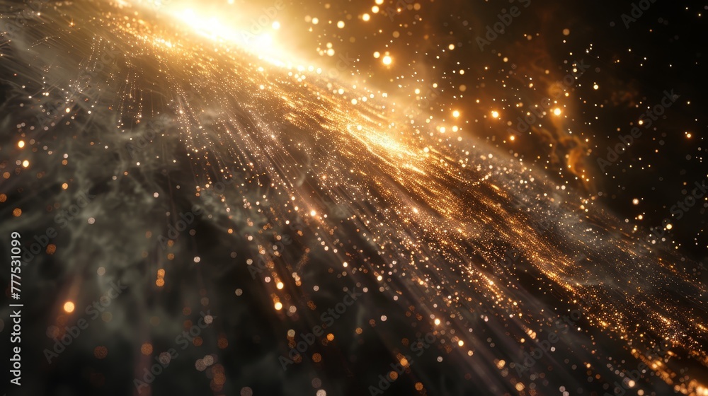 Poster a bright, glowing space with a lot of stars and a dark background. the stars are scattered all over 