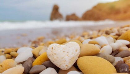 Heart shaped pebbles across the coastline