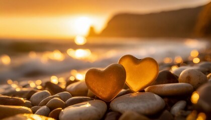 Obraz premium Heart shaped pebbles across the coastline