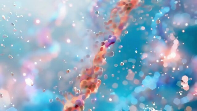 A vibrant image of gene expression through RNA with different types of RNA molecules interacting and carrying out their respective . AI generation.