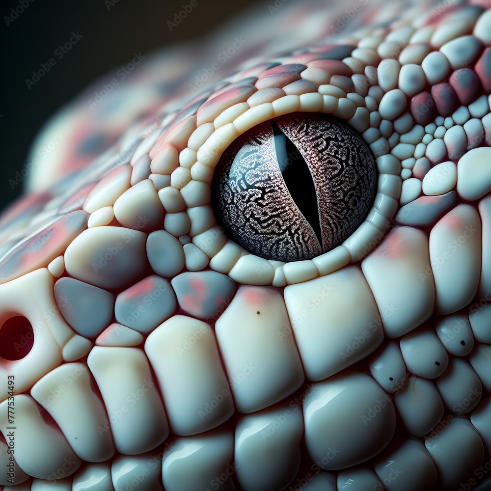 Poster a snake's eye in ultra-close view, displaying the stunning pattern and texture of its scales ai gene