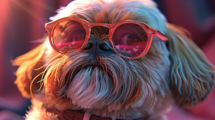 Shih Tzu in heart shaped shades darling on a pastel violet background