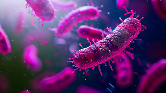 Clostridium botulinum (Latin) - an anaerobic gram-positive bacterium of the genus Clostridium, the causative agent of botulism - severe food intoxication under the microscope. 3d visualization.