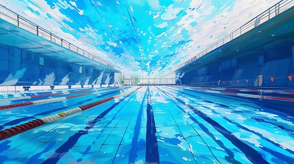 an image encapsulating the allure of an AI-conjured Olympic swimming pool, a haven painted in shades of blue where dreams crystallize into reality, and boundaries cease to exist attractive look - obrazy, fototapety, plakaty