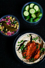 Hummus with vegetable side dishes