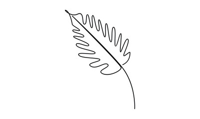 Vector continuous one simple single abstract line drawing of leaf isolated on a white background