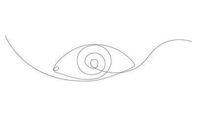 Vector continuous one simple single abstract line drawing of eye with retina outline design isolated on a white background
