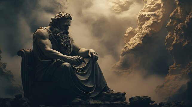 A stoic Greek bearded man bronze statue