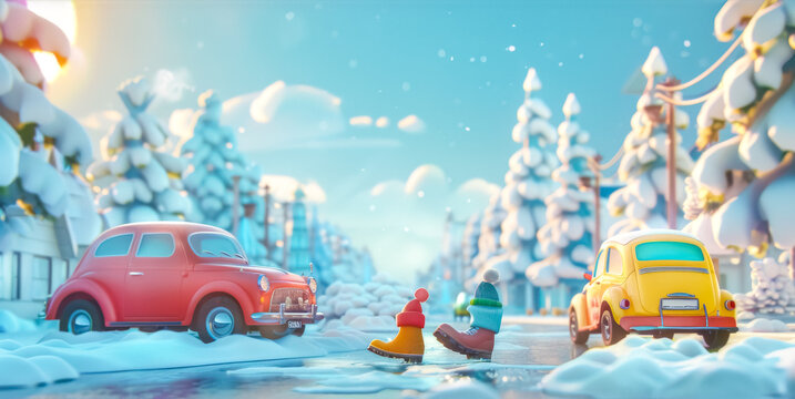 Winter wonderland toy car adventure