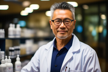 Man in lab coat standing in laboratory.