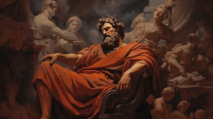 A stoic Greek bearded man bronze statue