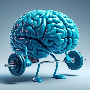 A conceptual image of a brain character deadlifting weights, visualizing mental fortitude and the heavy lifting done by our minds. AI generation