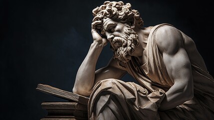 A stoic Greek bearded man bronze statue