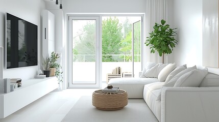 an image of a small white home decor living room with AI, maximizing space with clever design solutions attractive look