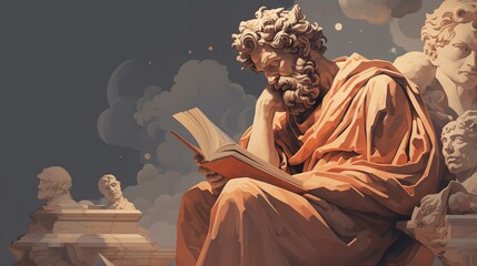 A stoic Greek bearded man bronze statue