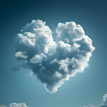 cloud shaped heart, love is in the air, blue skies, Generative AI