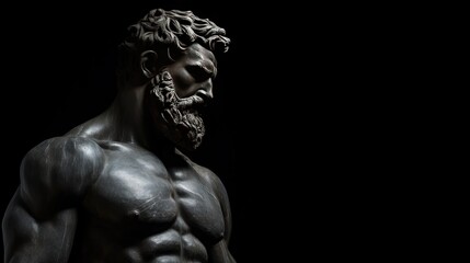 A stoic Greek bearded man bronze statue