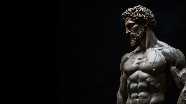 A stoic Greek bearded man bronze statue