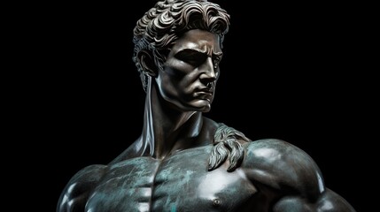 A stoic Greek bearded man bronze statue