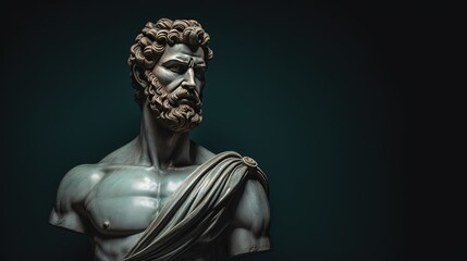 A stoic Greek bearded man bronze statue