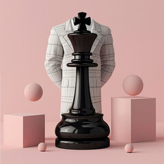 Chess king and pawns on a pink background.